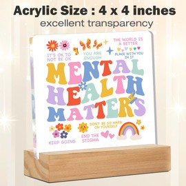 Mental Health Desk Decor, Inspirational Therapy Desk Signs Mental Health Matters Acrylic Desk Plaque Sign Counseling Office Classroom Decoration 4 x 4 Inches