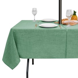 LUSHVIDA Outdoor Tablecloth with Umbrella Hole - Patio Table Cloth Zippered Rectangle 60x84 Inch, Sage Green Faux Linen Table Cover Water Resistant for Picnic Outside
