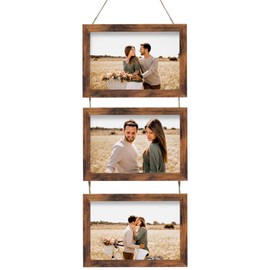Rexllon 5x7 Wall Hanging Picture Frames Collage with 3 Opening Brown Frames