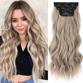 Xtrend 20Inch Ash Blonde Clip in Hair Extensions Synthetic Hair pieces for Women Girls 4PCS Full Head Set Thick hair extensions clip in(88H86)