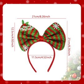 CHEERYMAGIC Christmas Headband Red Green Bowknot Hair Hoop Xmas Hair Accessories Snowflake Glitter Design for Womens Girls Merry Christmas Decoration Party Supplies Gift A8HLHDJTG