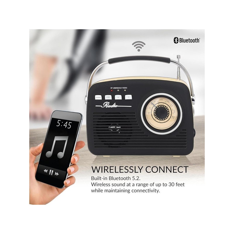 N/A Supersonic SC-1201BT Retro Portable Bluetooth Speaker with Vintage Vibes,