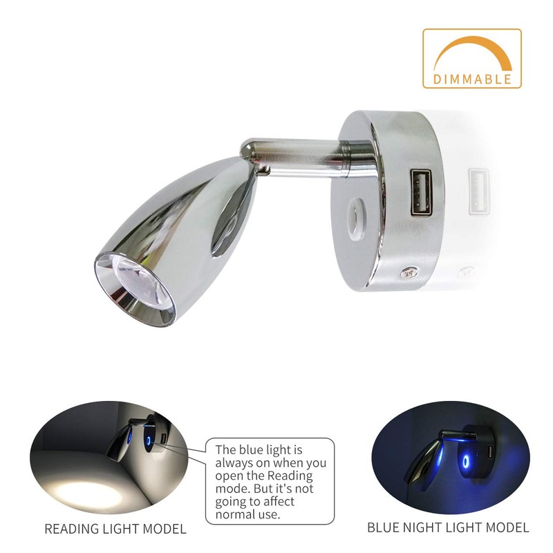 THALASSA 12V RV Spotlight USB Reading Light - Dimmable Touch