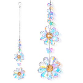 Suncatcher Window Sun Catchers, Flower Sun Catcher Crystals, Window Rainbow Maker Crystal Hanging Decor for Home Patio Indoor Outdoor Garden Kitchen Window Curtains Decor (Light Multicolor)