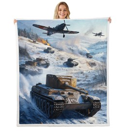 feelingyou 3D American Tanks Sherpa Blanket Flying Army Aircraft Lightweight Polyester Blanket Fighter Airplane Fleece Blanket Modern Military Tank Bed Blanket 40"x50" for Home Bedroom Sofa Bed