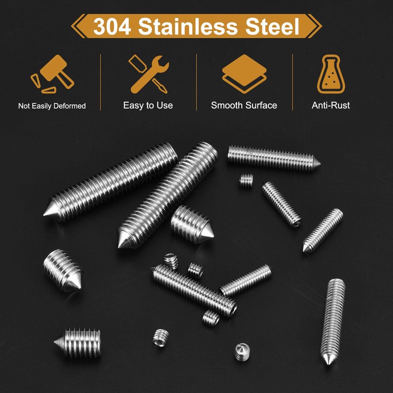 sourcing map 40Pcs Set Screws M4x10mm 304 Stainless Steel Cone