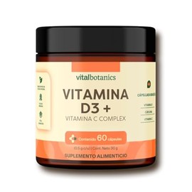 VITAL BOTANICS - Vitamina D3, Vitamina C y Jengibre - 60 Cápsulas de 500 mg Multivitamínico 3 en 1 - Suplemento Alimenticio Natural para Adultos - 2 Meses de Suministro