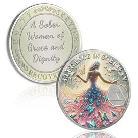 AtSKnSK Elegant 10 Year Sobriety Coin, Butterfly Metamorphosis AA Coin - Sister Power Sober Chip for Five Year Addiction Recovery, Clean Living Sobriety Gift for Women