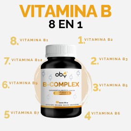 Complejo B Completo | Vitamina B12, B1, B2, B3, B5, B6, B7, B9 | Oby Complex-B Vitaminas B Pura Y Sin Rellenos | Vitaminas Mujer y Hombre 60 Cápsulas