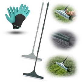 Artificial Turf Rake - Great for Removing Leaves, Debris and Pet Hair - Designed for Artificial Turf & Carpets - Adjustable 3 Section 63" Telescopic Steel Handle and 18” Wide Brush - Including Gloves
