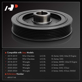 A-Premium Engine Harmonic Balancer Crankshaft Pulley Compatible with Jeep KL Series Cherokee 2019-2023, JL Series Wrangler 2018-2024, 2.0L