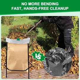 Aobiono Leaf Trash Bag Holder Stand, Garbage Bag Support Frame for 30-55 Gallon Lawn Bags, for Yard Kitchen Garden Outdoor Camping Waste, with Reusable Bag Clips, Heavy Duty (Black)