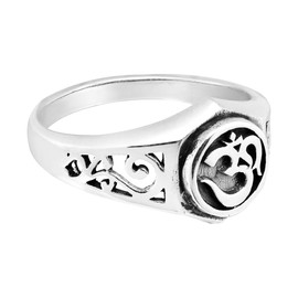 AeraVida Spiritual Om or Aum Symbol with Filigree Accents .925 Sterling Silver Ring (9) | Religious Hinduism Ring for Women | Fashion Jewelry