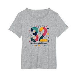 32 Fearlessly Different Birthday Gift Milestone T-Shirt, Women's Plus, Heather Grey