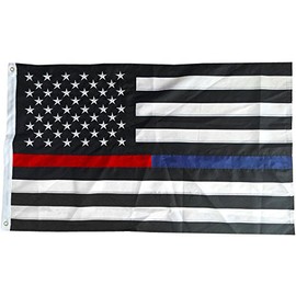 AES 3x5 Embroidered USA Thin RED + Blue Line Law Enforcement Police Firefighter Flag Double Stitched Fade Resistant Premium Quality