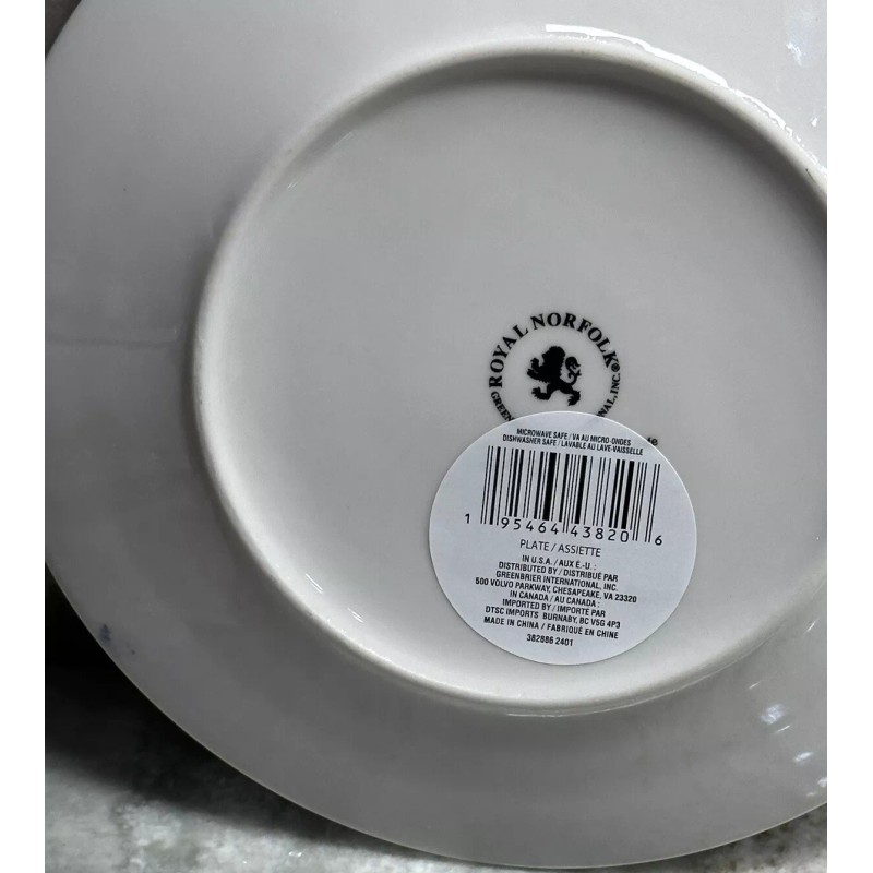 Royal Norfolk Lemon Floral Dinner Plate W/ Blue Rims, 8-in.