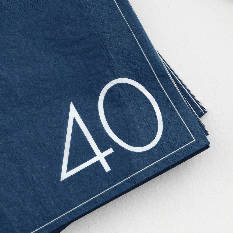Ginger Ray 40th Birthday Navy Paper Napkin - 40 -