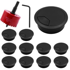 11 Pcs Desk Grommet, 60mm Desk Cable Hole Cover with 60mm Hole Saw, Black Plastic Cable Grommet, Round Desk Hole Cover for Wire Organizer, Home and Office Table Cable Cord Management