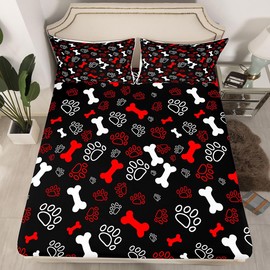 Ropa de cama Queen con estampado de pata de perro para niños, lindas sábanas ajustadas con temática de perro para adolescentes y niñas, juego de cama 