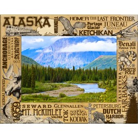 Saddle Mountain Souvenir Alaska Montage Laser Engraved Wood Picture Frame Landscape (5 x 7)