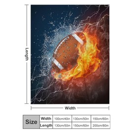 Ice Fire Football Throw Blanket Flannel Super Soft Warm Fleece Microfiber Blankets Home Decor All Season for Bedroom Couch Living Room Large 50"x40"in