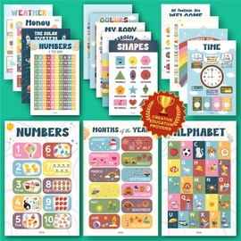 EXCOOL CLUB 16 Boho Educational Posters For Toddlers 1-3, Toddler Learning Posters For Kids Ages 3-5, Kindergarten Classroom Must Haves, Laminated Abc Number Chart Prek Classroom Decor Preschool