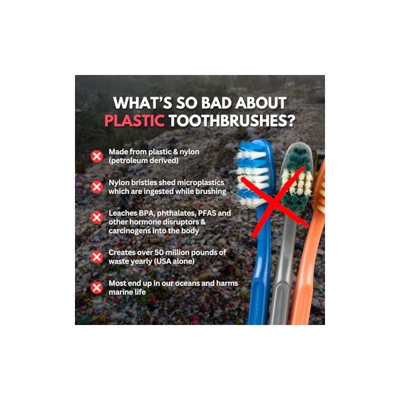 PRIMALS Boar Bristle & Bamboo Toothbrush (4-Pack) - Premium Boar