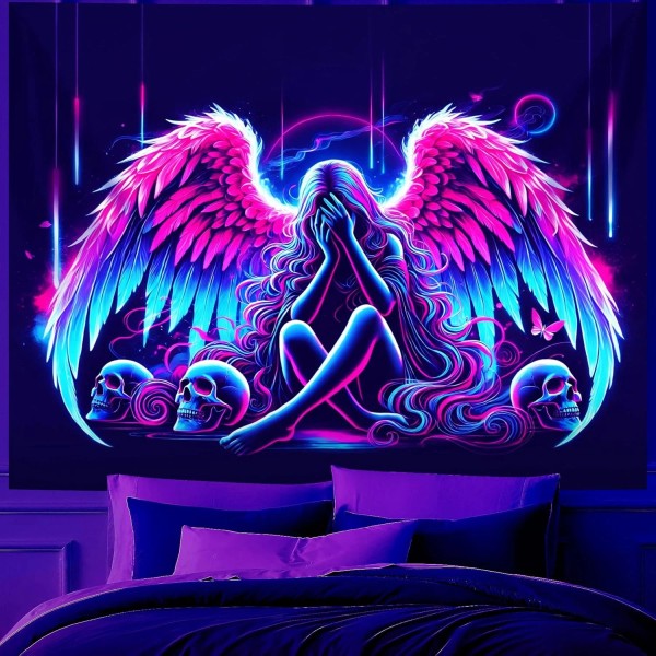 BVBOX Blacklight UV Reactive Tapestry Trippy Neon Wall Hanging Glow