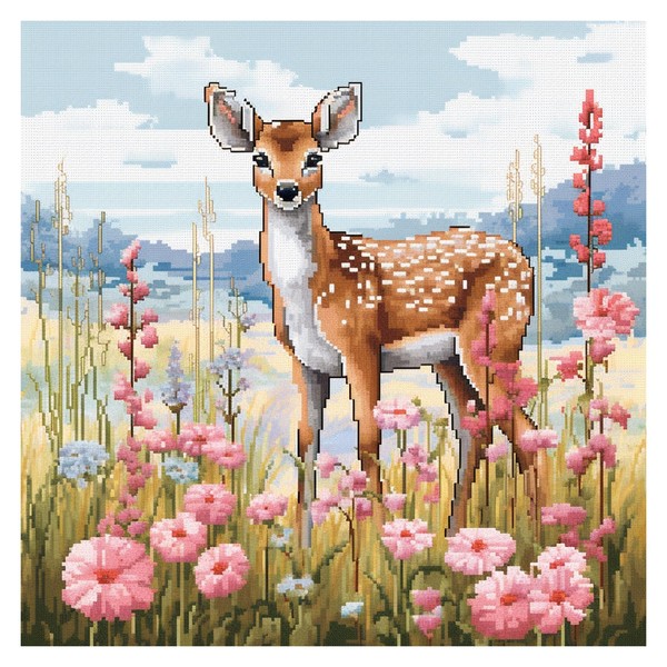Cukol Deer Cross Stitch Set, Preprinted, Animals Embroidery Templates, Embroidery Pictures, Pre-Printed Cross Stitch Embroidery Kit, Embroidery Kit, Embroidery Set, Adult Beginners, 40 x 40 cm
