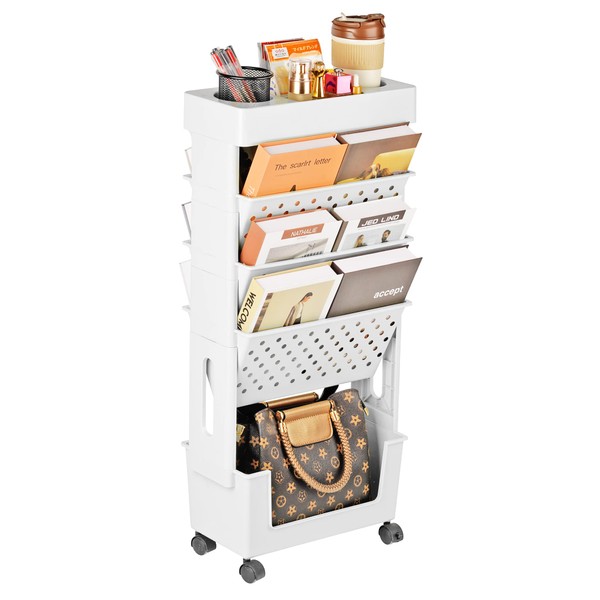 YEMUNY 5 Tier Rolling Utility Cart Multi-Functional Movable Storage Book