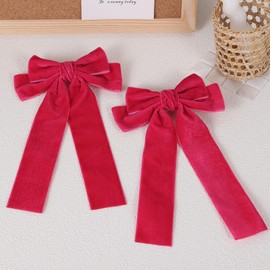 2pcs Hot Pink Velvet Hair Bows Hair Ribbon Clips 5.5" Big Long Tail Velvet Alligator Barrettes Hairpins Wedding Dress Outfit Decor Accessories for Girls Women