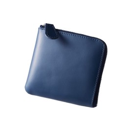 BARBERINI Men's Coin Purse, L-Shaped Zipper, Genuine Leather, Coin Case, Mini Wallet, YKK Zipper (Blue)