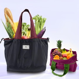 JeeLeeko Bolsa de la compra plegable portátil con cierre de cordón de nylon portátil de viaje Eco Bolsa de comestibles Bolsa de la compra reutilizable