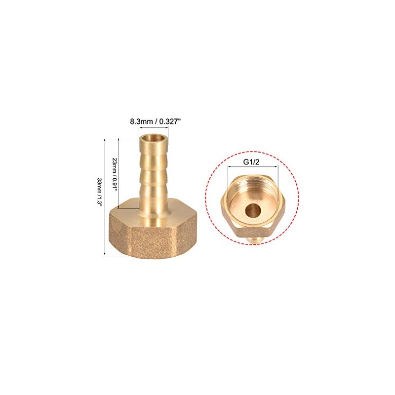 sourcing map Brass Hose Barb Fitting Connector, 8mm Barb G1/2