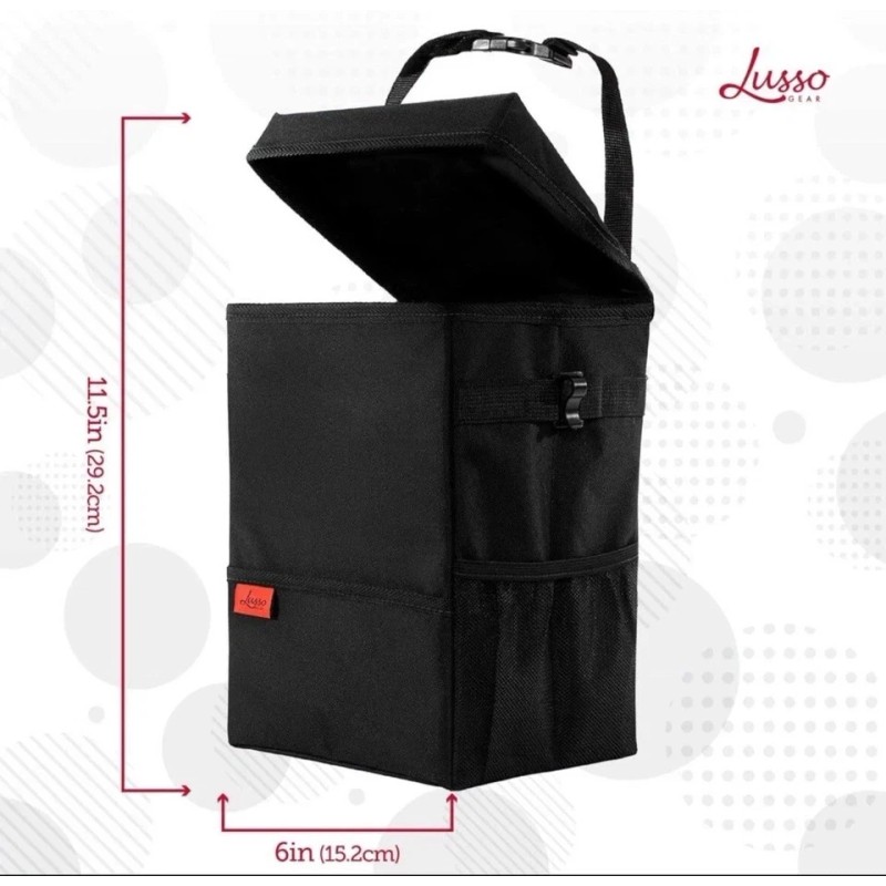 Lusso Black Car Trash Can, 3.5 Gallon, Manual-Lift Opening Mechanism,