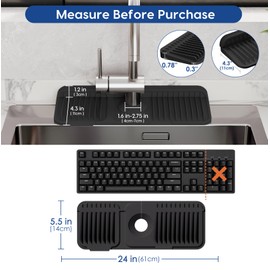 14.6 Inch Silicone Faucet Mat for Kitchen Sink Splash Guard Behind Faucet,7°Slope Sink Water Splash Guard Draining Mat for Kitchen Sink Area Faucet Mat for Bathroom Sink with Fasten Button-Black