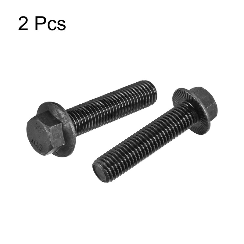 sourcing map M14-2x60mm Hex Serrated Flange Bolts 10.9 Grade Carbon