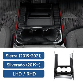 Car Sticker Center Console Front Cup Holder ABS Carbon Fiber Decal Interior Trim Cover for 2019-2025 Chevy Silverado | for 2019-2021 GMC Sierra 1500 2500 3500 HD Accessories