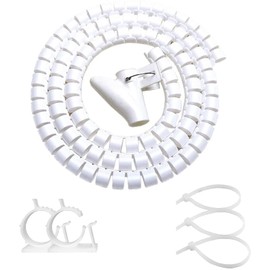 White PC Cable Sleeve Management, VIWIEU Desk Cord Organizer Cable Wrap Tubes 1PCS, 59" Plastic Cable Cover Bundler with Bonus Cable Clips and Electrical Zip Ties for TV Laptop Home Entertainment