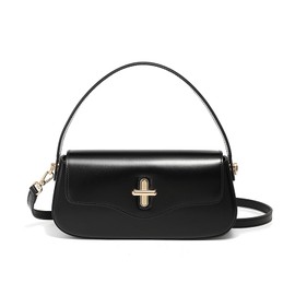 Genuine Leather Crossbody Bag, Top Handle Purse for Women, Shoulder Handbag with Adjustable Strap (Black)