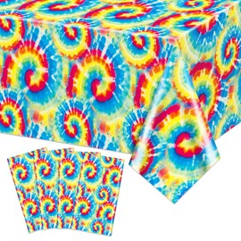 AJINXIN Tie Dye Tablecloths, 4 Pack 130 X 220 Cm Colorful Swirls Table Covers Hippie Style Tablecloths for Tie Dyes Themed Party Decorations Birthday Party Supplies Dining Decor