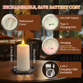 PChero Rechargeable Flameless Candles with Remote Timer, 4 Packs 6.1" x 2.7" Outdoor Waterproof Battery Operated LED Flickering Electric Fake Pillar Candles for Lanterns Porch Patio Decor