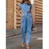 Tongmingyun Women's Cap Sleeve Denim Jumpsuit Button Down Straight Leg