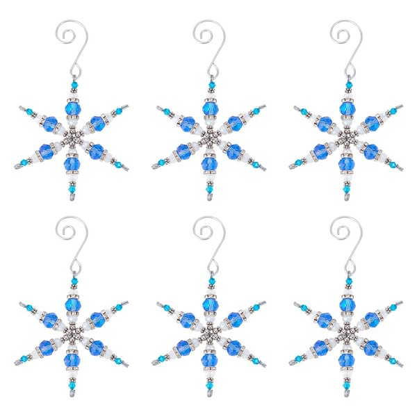 GOMAKERER 6 Pcs Snowflake Iron and Glass Pendant, Crystal Rhinestone
