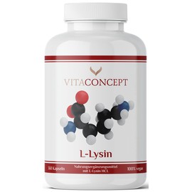 L-Lysine I 360 Capsules I 800 mg Pure L Lysine from 1000 mg L-Lysine HCl/Day I High Dose I From Vegetable Fermentation I No Genetic Engineering I Vegan I No Unnecessary Additives I VITACONCEPT