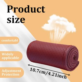 PACLVIO Genuine Leather Steering Wheel Cover, DIY Sewing Steering Wheel Protector, Breathable Anti-Slip Stitch On Wrap, Universal for Max Diameter 15Inch, DIY Sewing with Needle Thread