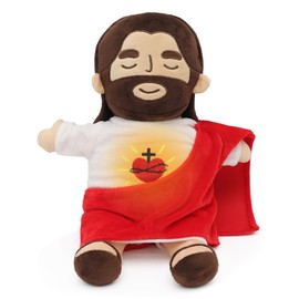 Yelakey Officially Jesus Plush Breathing Soothing Jesus Stuffed Animal Heart of Jesus Toy Savior Doll for Church Sunday School Religious Easter Gift (RED)