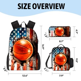 3PCS Basketball Backpack for Boys Girls Teens, School Backpack with Lunch Box Pencil Case for Elementary Middle High Students, 17 Inch Lightweight Bookpack 3 in 1 Set Back to Shool Gifts for Kids