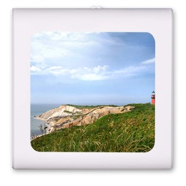 Plug in Dimmable LED Night Light with Dusk to Dawn Auto Sensor, Adjustable Brightness, Warm Light, Auto On-Off Nightlight for Bathroom, Hallway, Nursery, Bedrooms - Red Lighthouse in The Grass