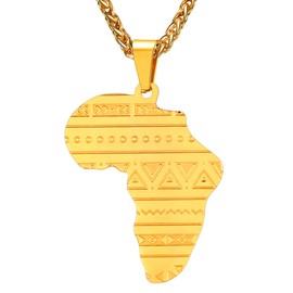 U7 Map Of Africa Necklace For Women Men Gold Plated Chain African Pendant Jewellery